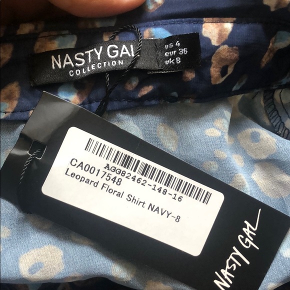 NEW** Nasty Gal Leopard Floral Shirr Navy - Picture 6 of 7